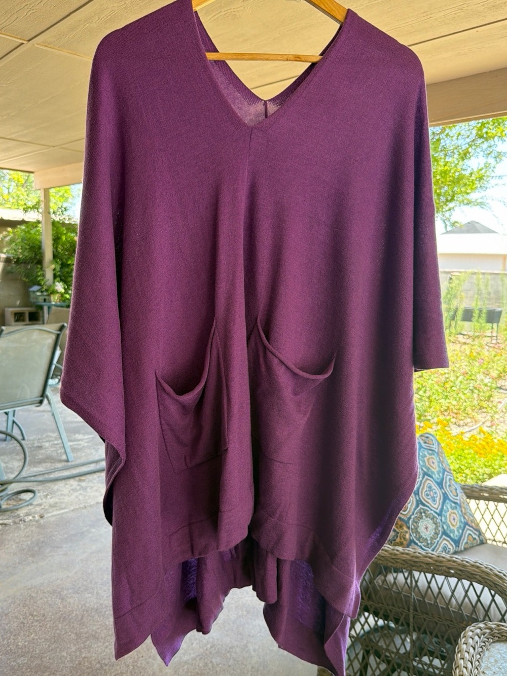 Kerisma Plum V-Neck Poncho with Front Pockets One Size Cashmere Blend